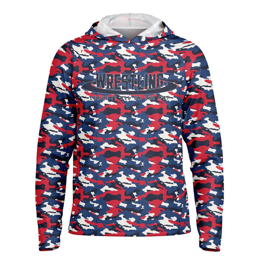 4Wrestlers Patriotic Camo Men's Long Sleeve Hooded Performance Shirt - AOP Sublimation