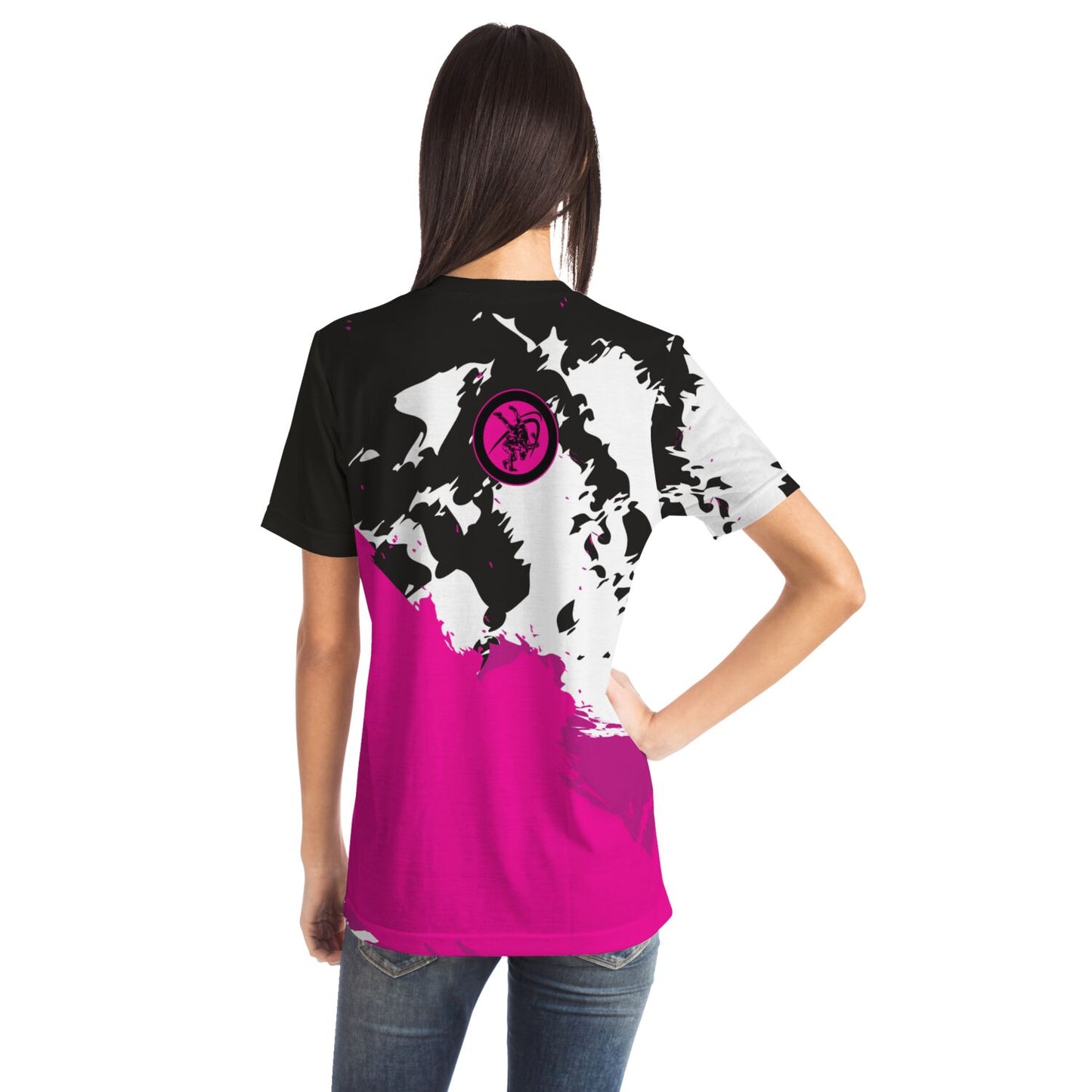 4Wrestlers Black, White, Pink Leave It On The Mat Sublimated Women's Wrestling T-shirt