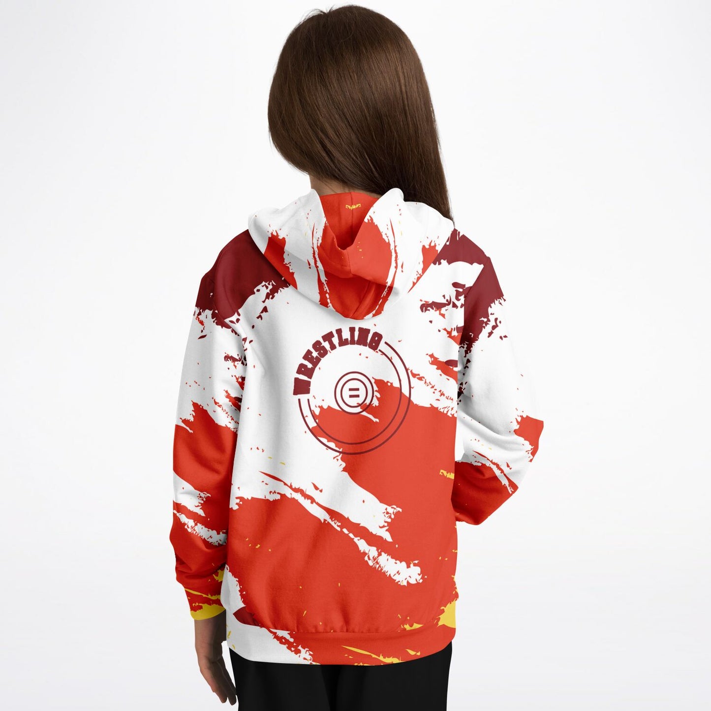 4Wrestlers Burgundy & White Leave It On The Mat Youth Girls Wrestling Athletic Kids Hoodie - AOP