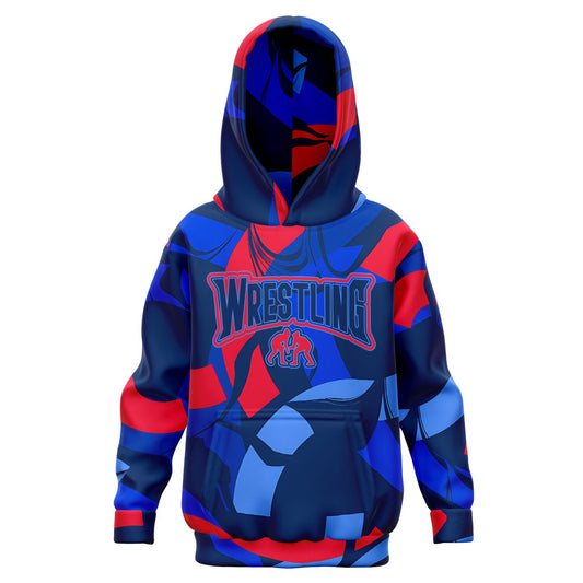 4Wrestlers Patriotic Red & Blue Youth Girls Wrestling Athletic Kids Hoodie - AOP