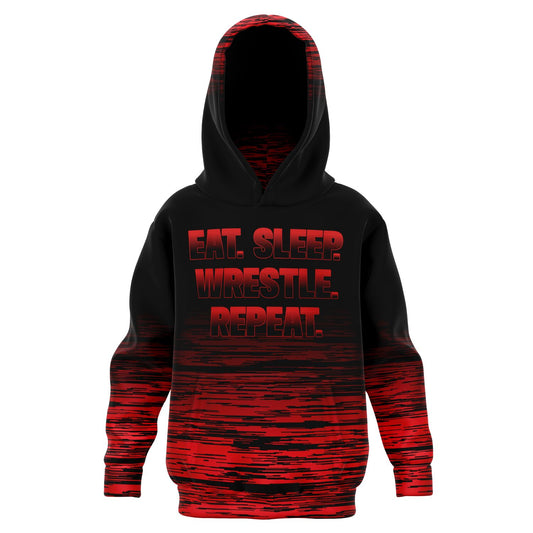 4Wrestlers Eat Sleep Repeat Youth Wrestling Athletic Kids Hoodie - AOP
