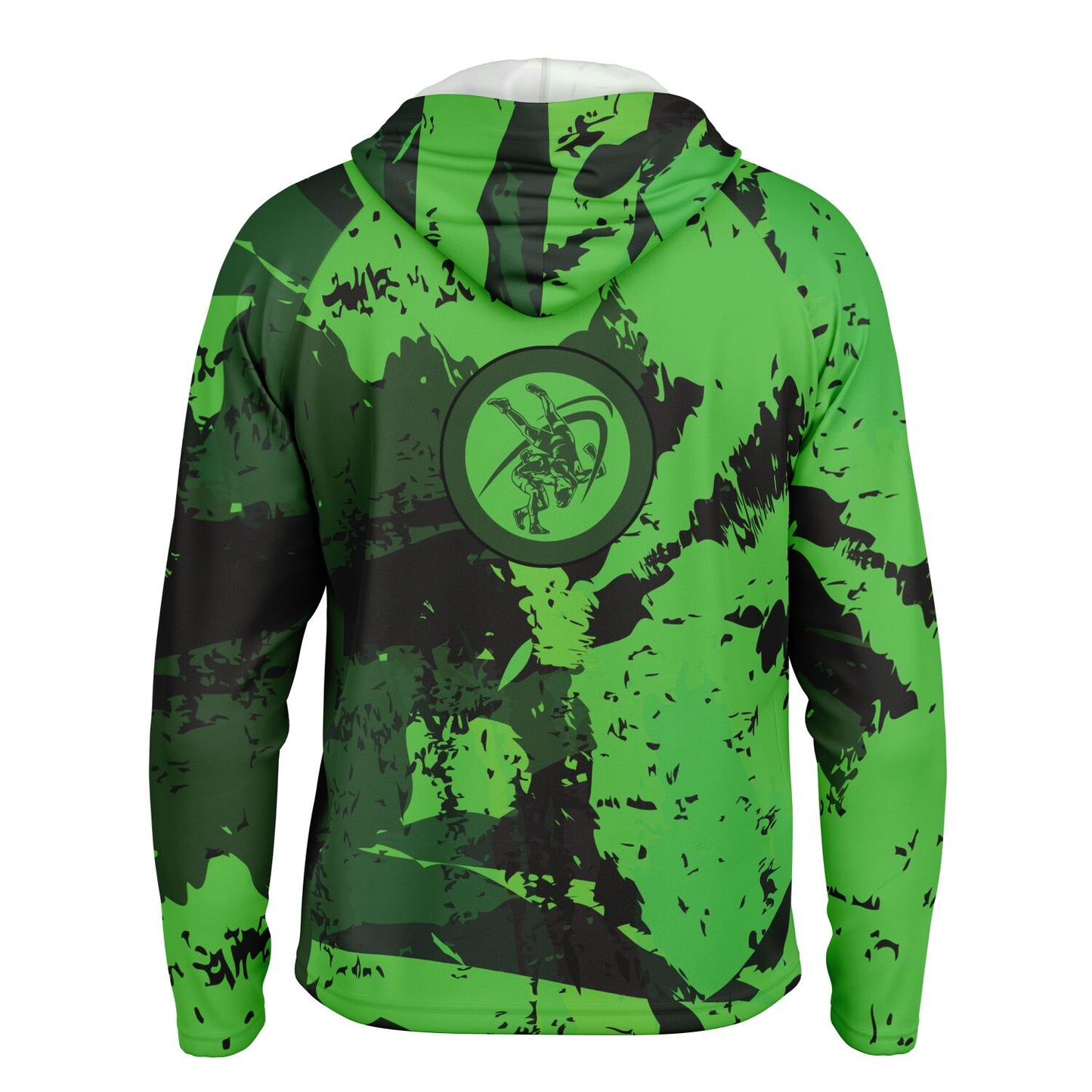 4Wrestlers Abstract Lime Green Men's Wrestling Long Sleeve Hooded Performance Shirt - AOP
