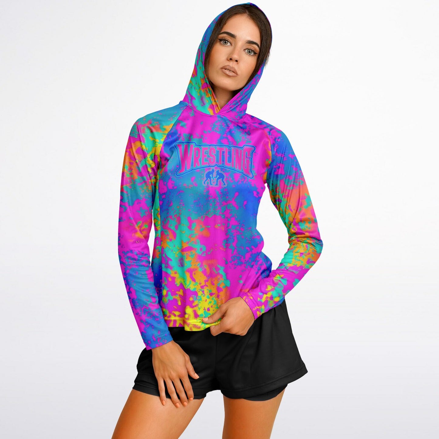 Women's Wrestling Psychedelic Thermal Heatmap Long Sleeve Hooded Performance Shirt - AOP