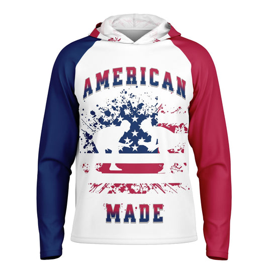 4Wrestlers USA American Made Men's Wrestling Long Sleeve Hooded Performance Sublimated Premium Shirt - AOP