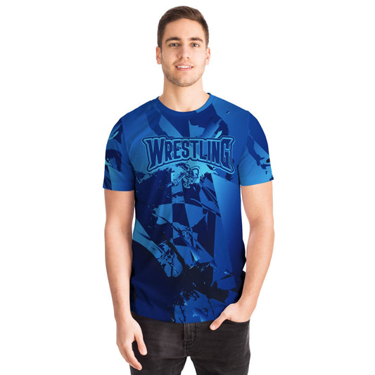 Mens Wrestling Abstract Blue Wrestler Sublimated T-shirt