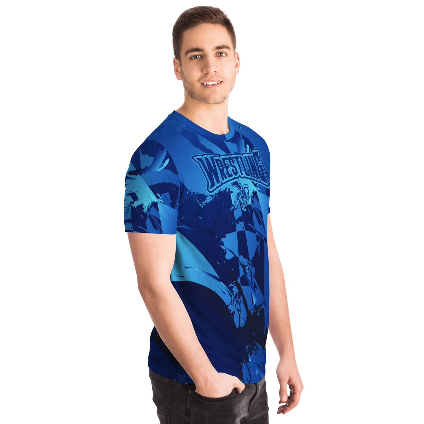 Mens Wrestling Abstract Blue Wrestler Sublimated T-shirt