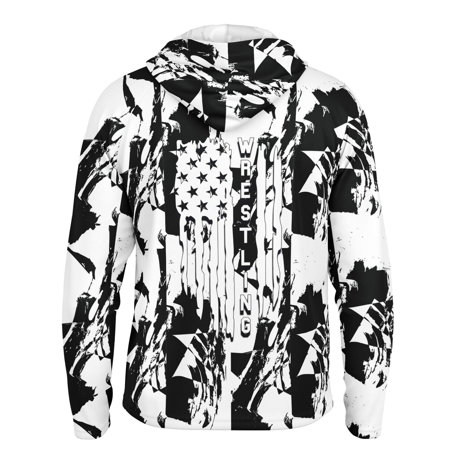 4Wrestlers Black & White Wrestling Men's Long Sleeve Hooded Performance Shirt - AOP