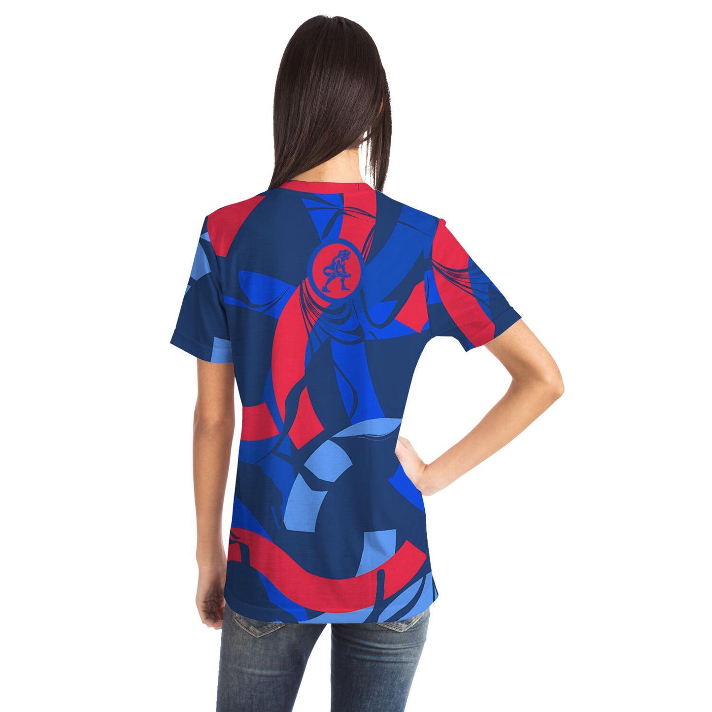 4Wrestlers Patriotic Red & Blue Abstract Womens Wrestling All Over Print T-shirt