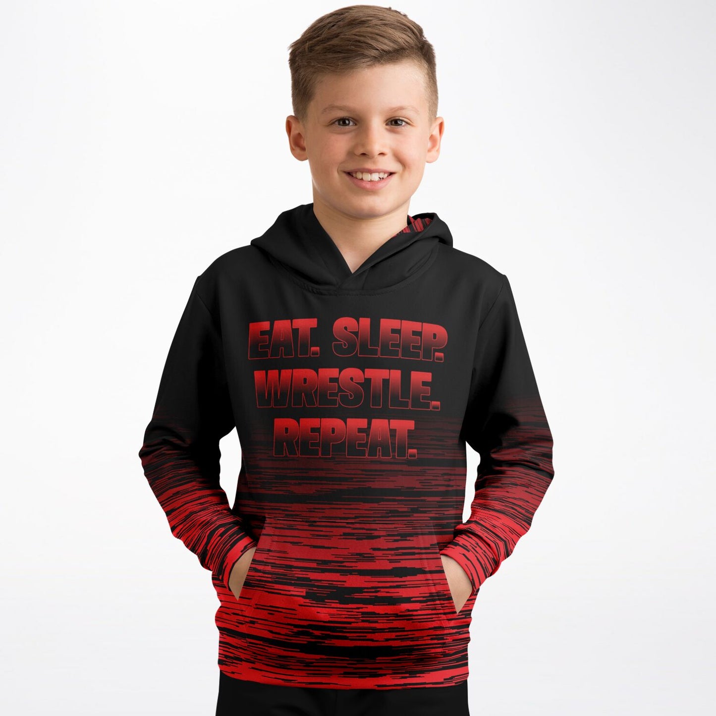 4Wrestlers Eat Sleep Repeat Youth Wrestling Athletic Kids Hoodie - AOP