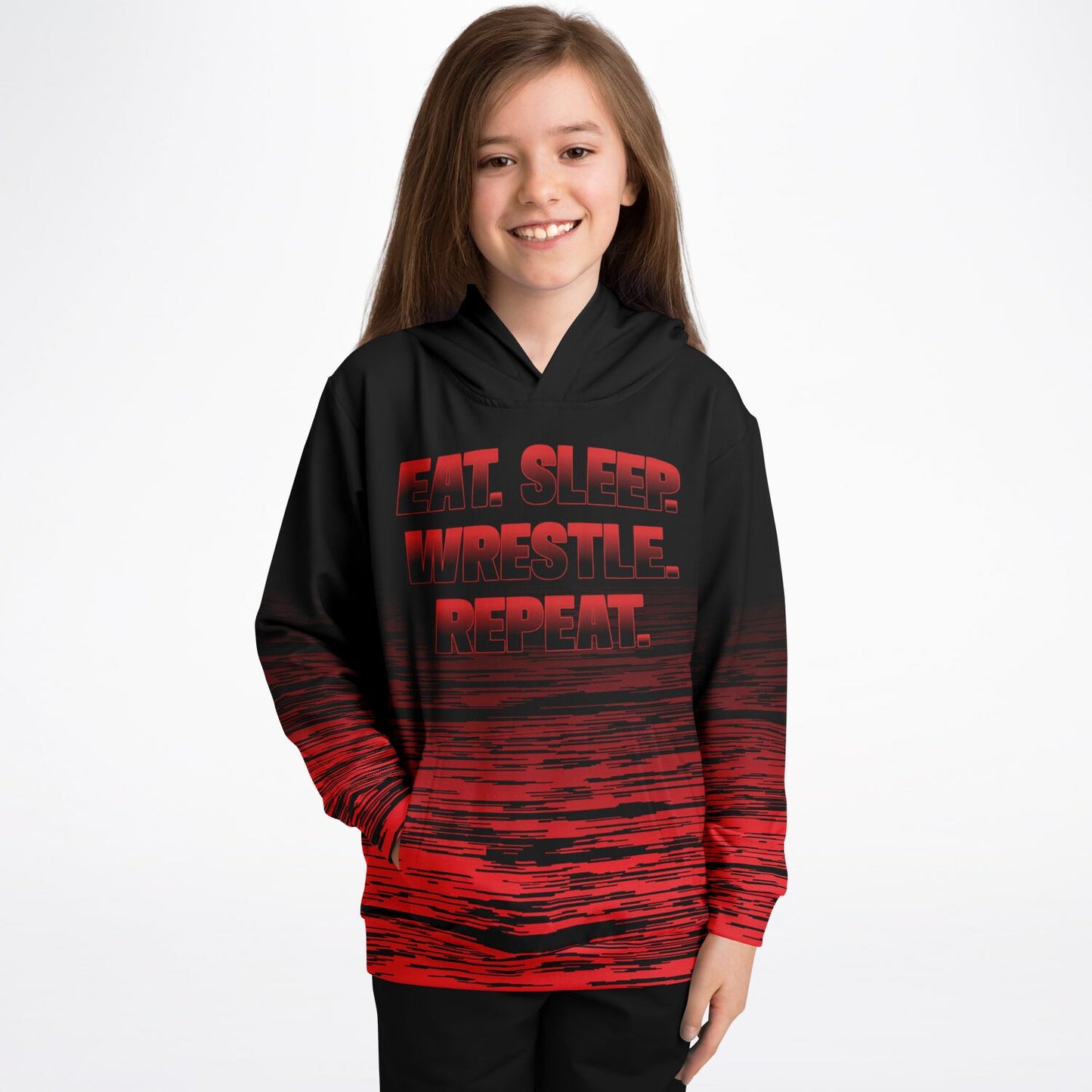 4Wrestlers Eat Sleep Repeat Youth Wrestling Athletic Kids Hoodie - AOP