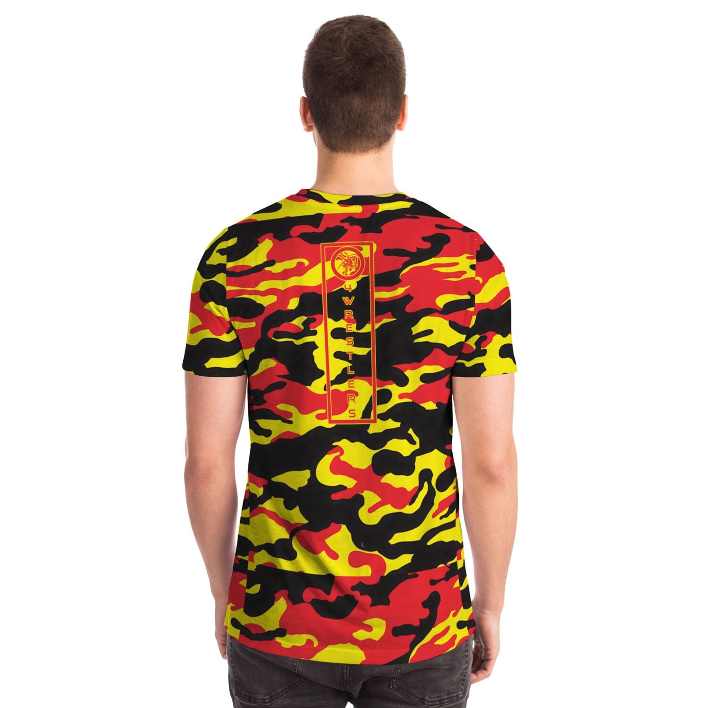 Wrestling Red, Black and Yellow Camo All Over Print Premium T-shirt