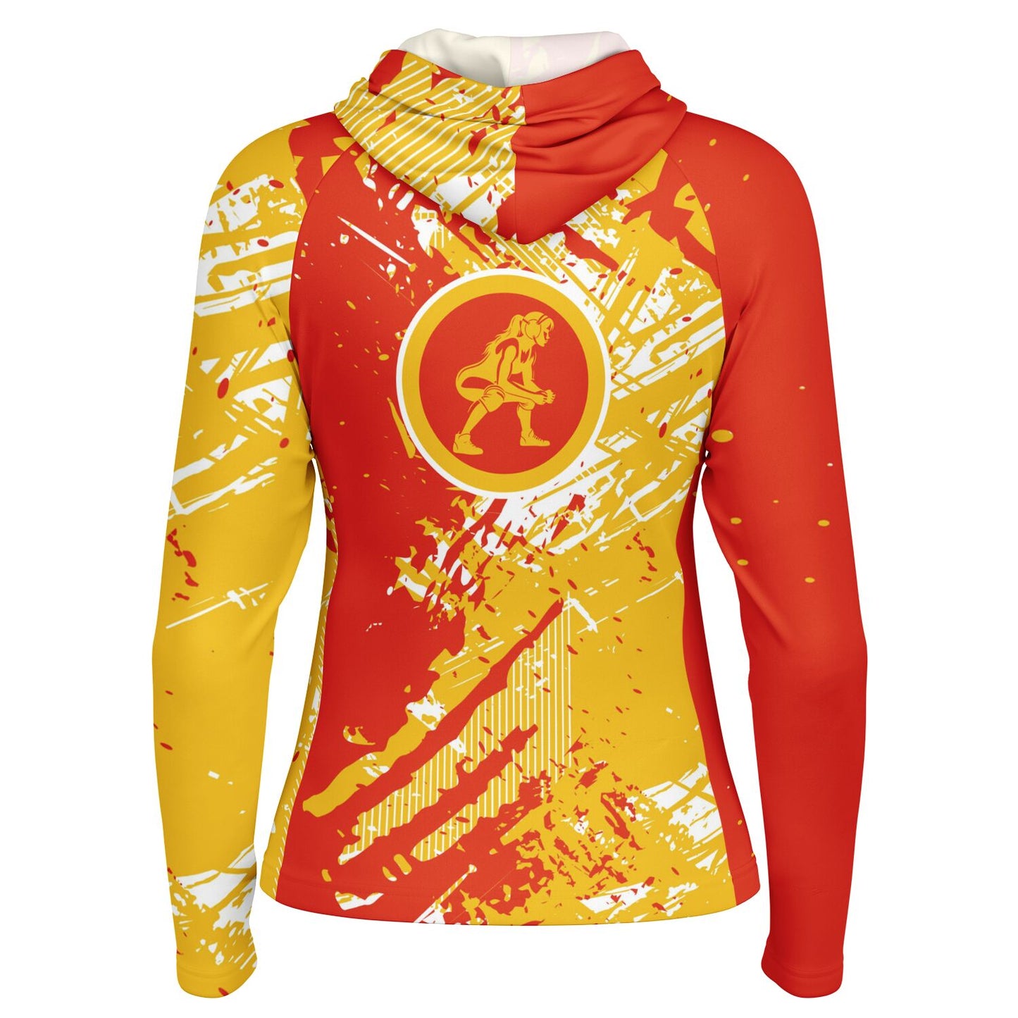 4Wrestlers Pins Equals Wins Patriotic Women's Wrestling Long Sleeve Hooded Performance Shirt - AOP