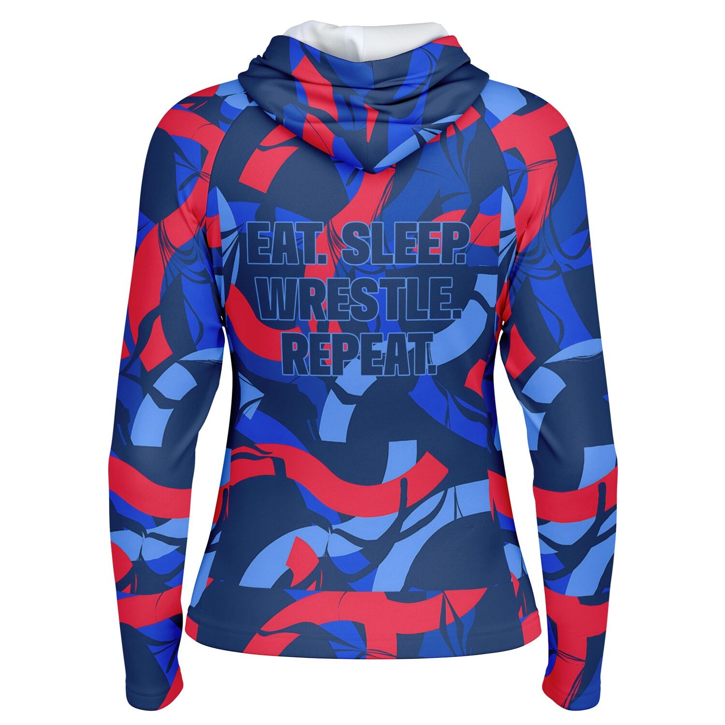 4Wrestlers Patriotic Abstract Women's Wrestling Long Sleeve Hooded Performance Shirt - AOP