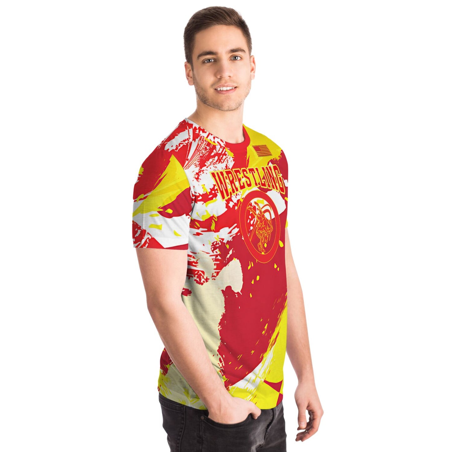 Wrestling Red, White, Neon Green Abstract All Over Print Premium T-shirt