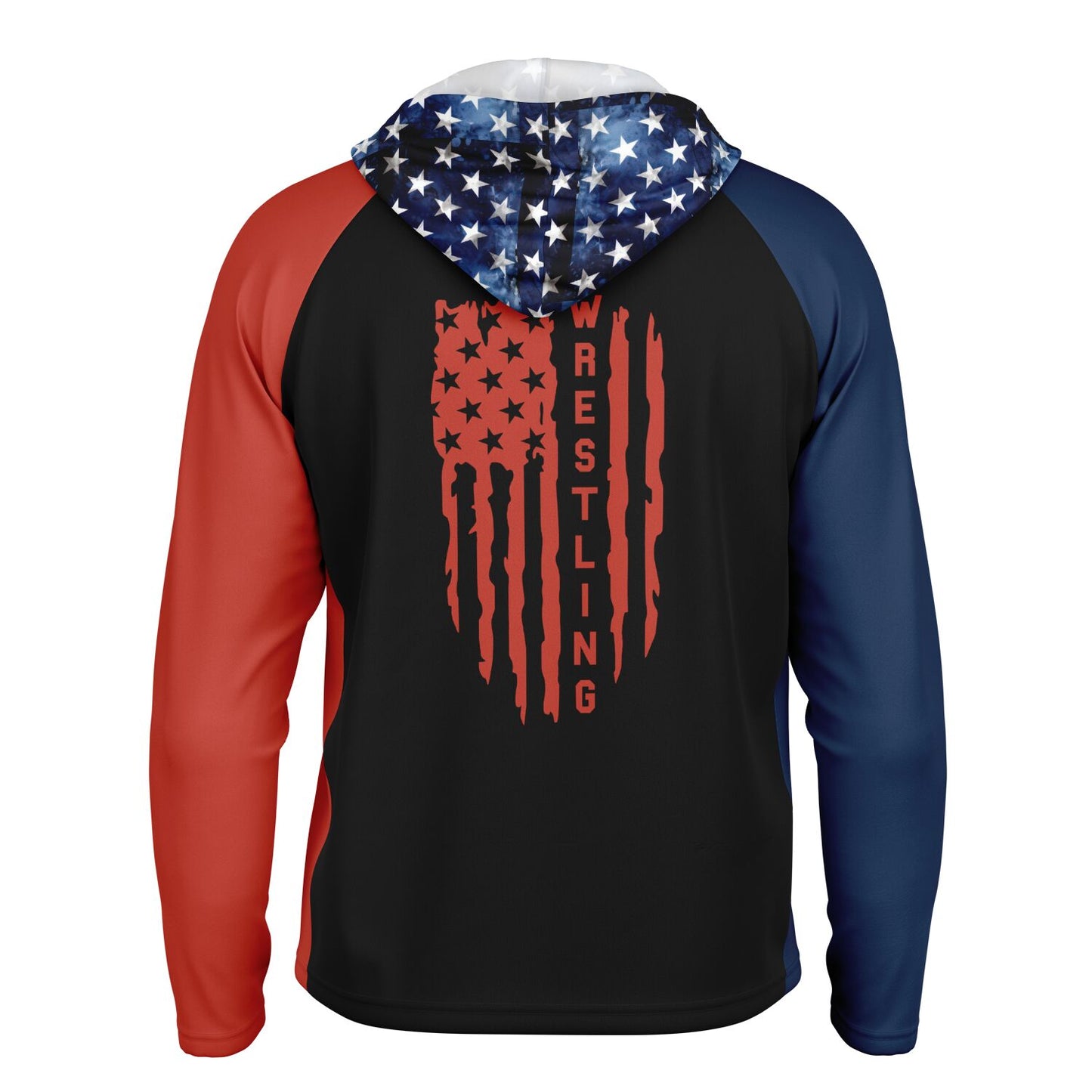 4Wrestlers Paint Splatter USA Flag Men's Long Sleeve Hooded Performance Shirt - AOP