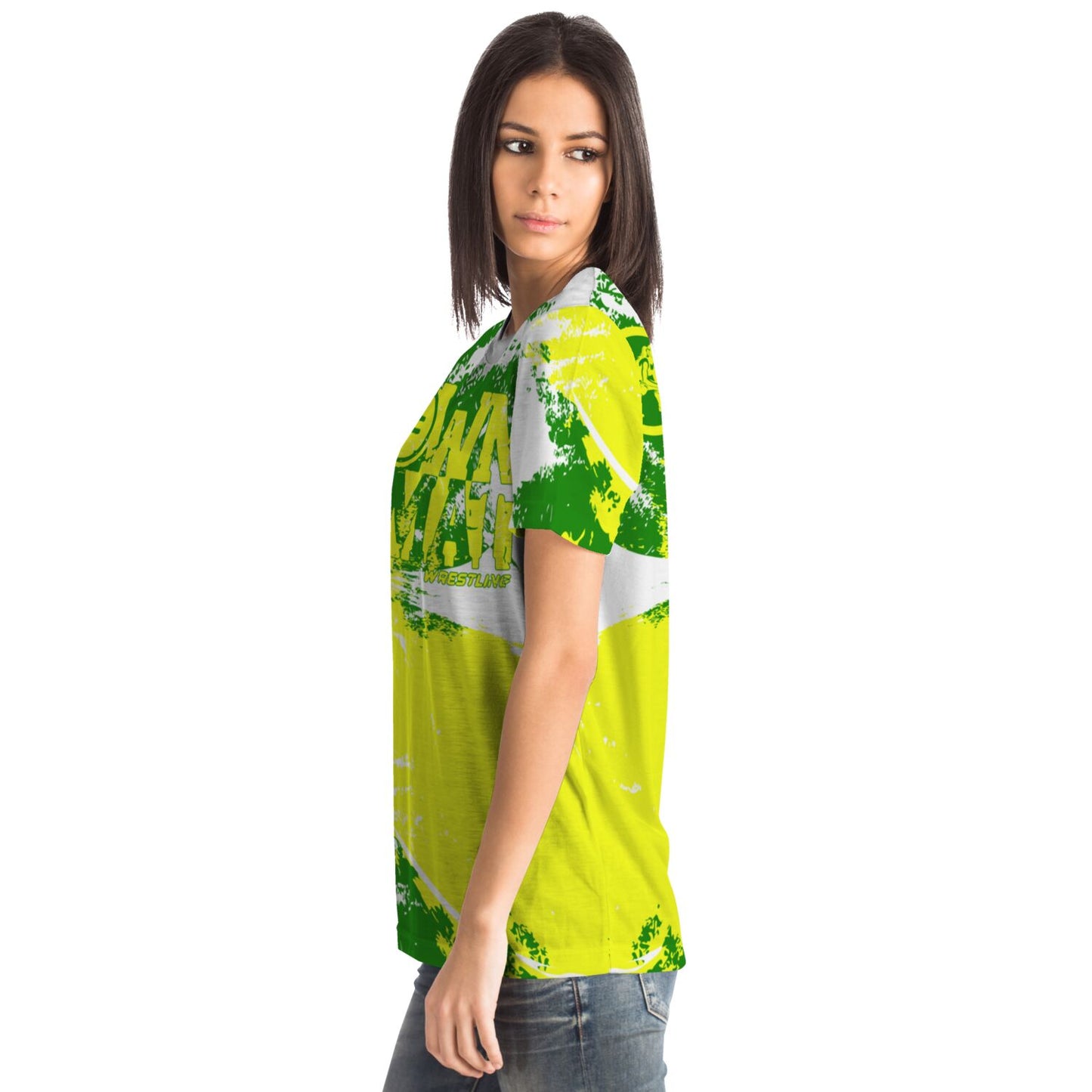 4Wrestlers Green Lime-Green Splatter Wormens Wrestling All Over Print T-shirt