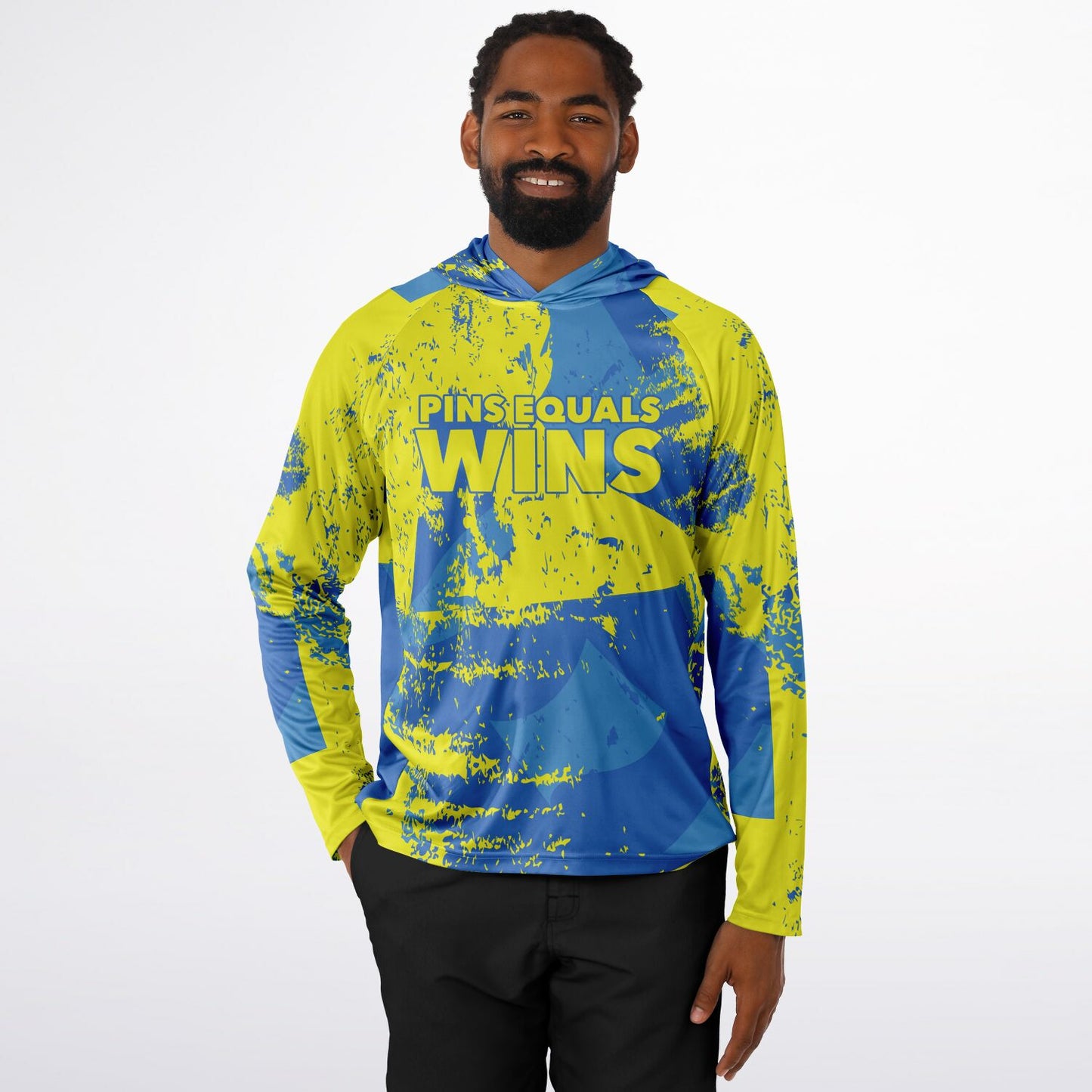 4Wrestlers Pins Equals Wins Men's Wrestling Long Sleeve Hooded Performance Shirt - AOP