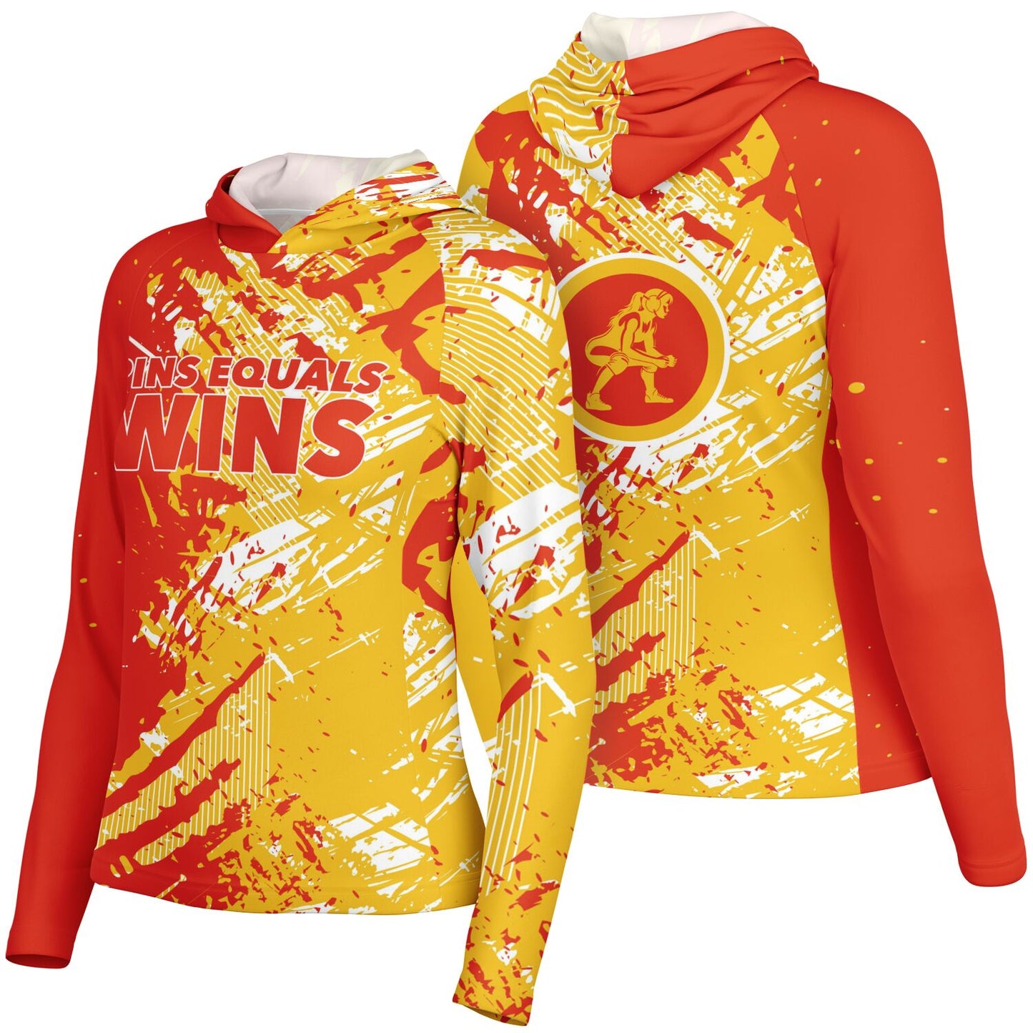 4Wrestlers Pins Equals Wins Patriotic Women's Wrestling Long Sleeve Hooded Performance Shirt - AOP