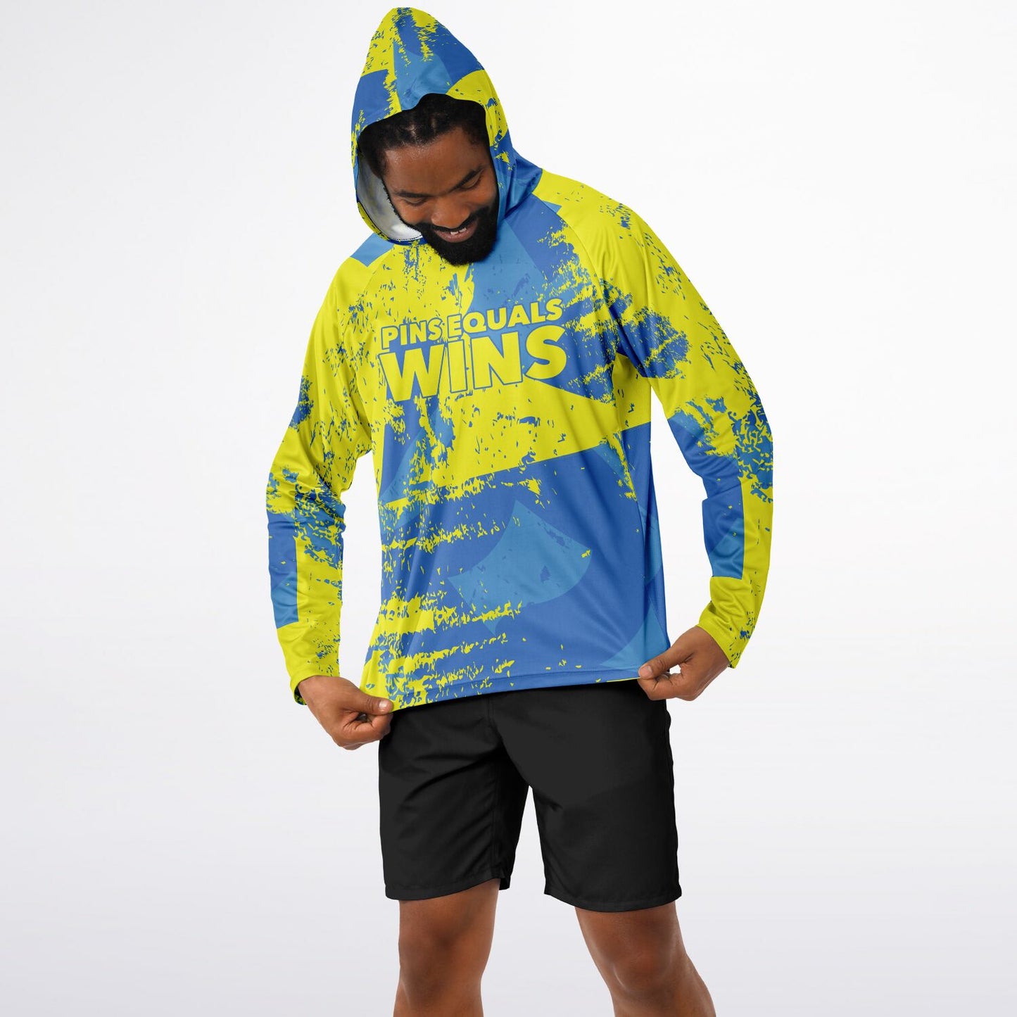 4Wrestlers Pins Equals Wins Men's Wrestling Long Sleeve Hooded Performance Shirt - AOP