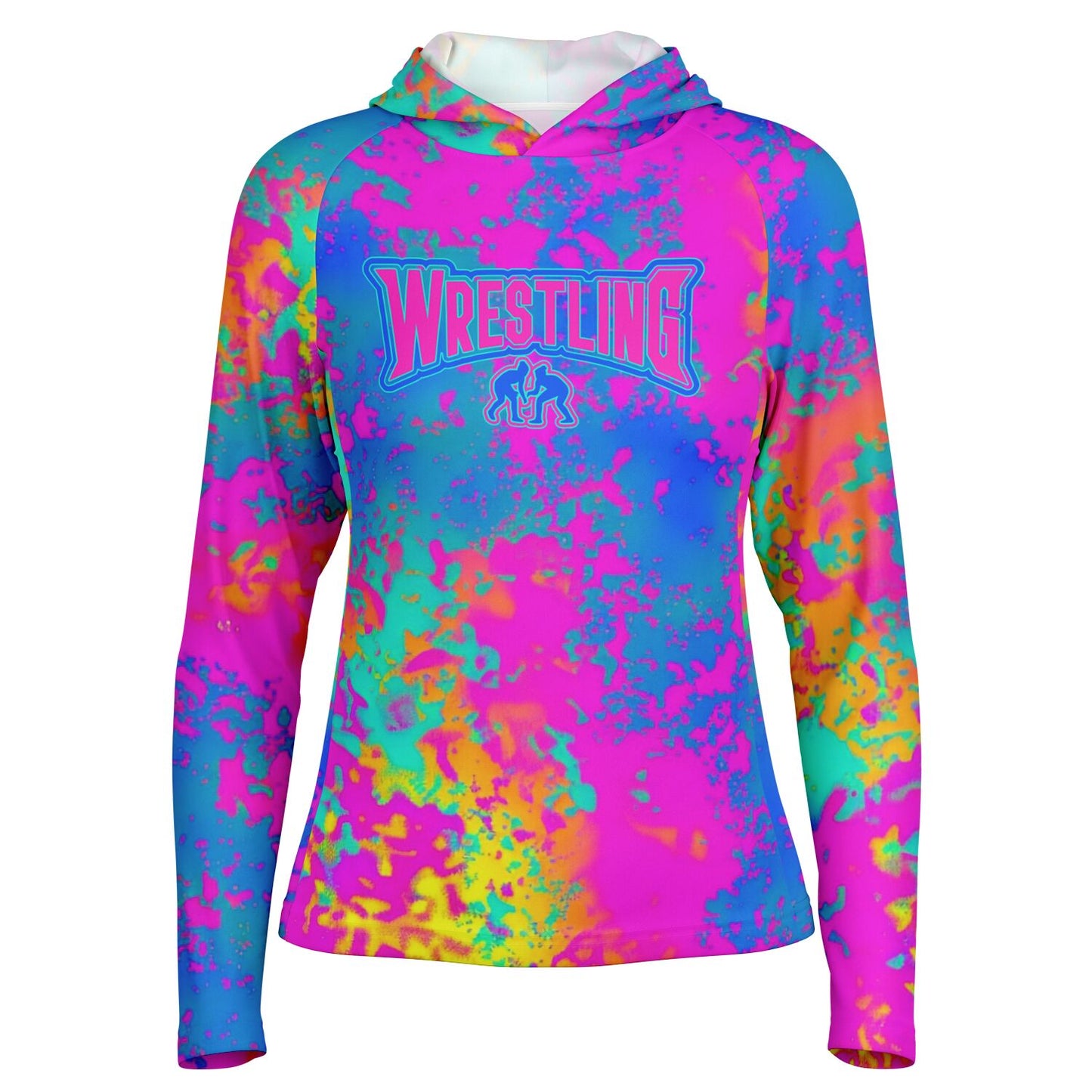 Women's Wrestling Psychedelic Thermal Heatmap Long Sleeve Hooded Performance Shirt - AOP