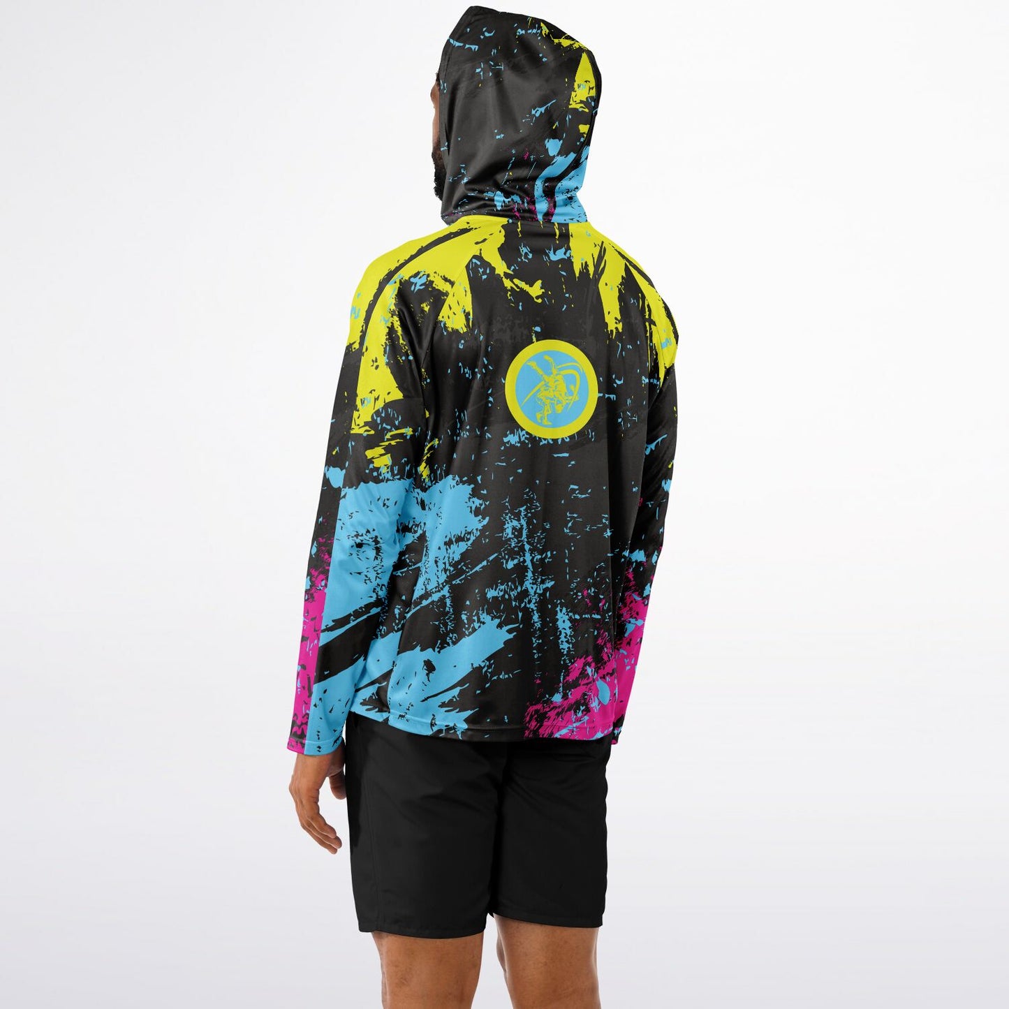 4Wrestlers Midnight Paint Splatter Men's Wrestling Long Sleeve Hooded Performance Shirt - AOP
