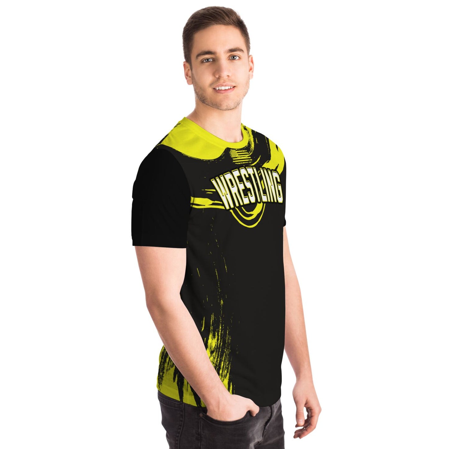 Wrestling Black and Neon Green Abstract All Over Print Premium T-shirt