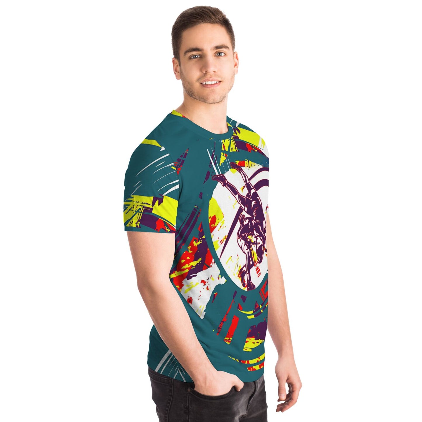4Wrestlers Green and Purple Abstract All Over Print Premium T-shirt