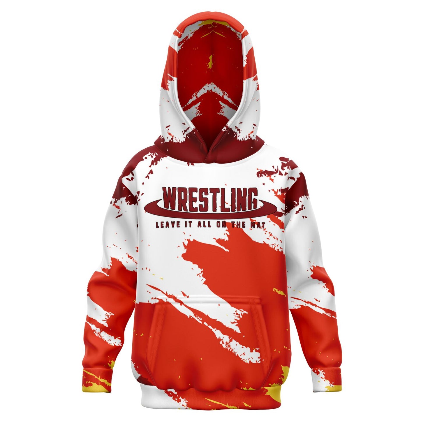 4Wrestlers Burgundy & White Leave It On The Mat Youth Girls Wrestling Athletic Kids Hoodie - AOP