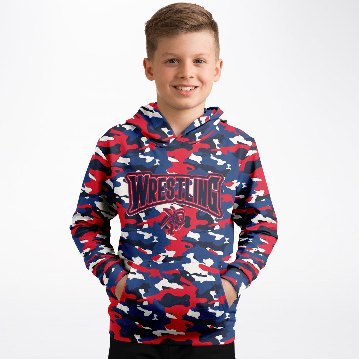 4Wrestlers Patriotic Red White Blue Camo Youth Wrestling Athletic Kids Hoodie - AOP