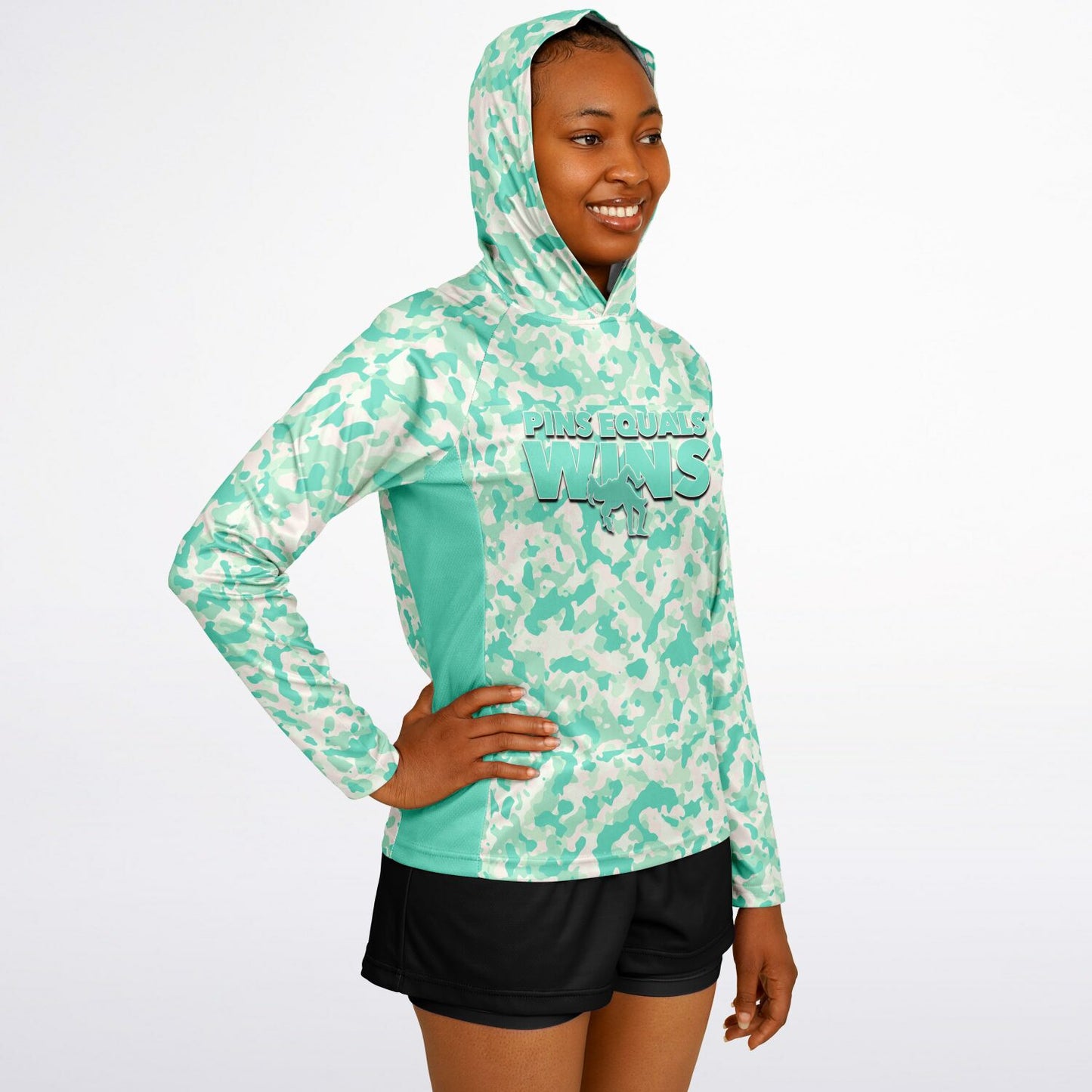 4Wrestlers Sage Green Camo Women's Wrestling Long Sleeve Hooded Performance Shirt - AOP