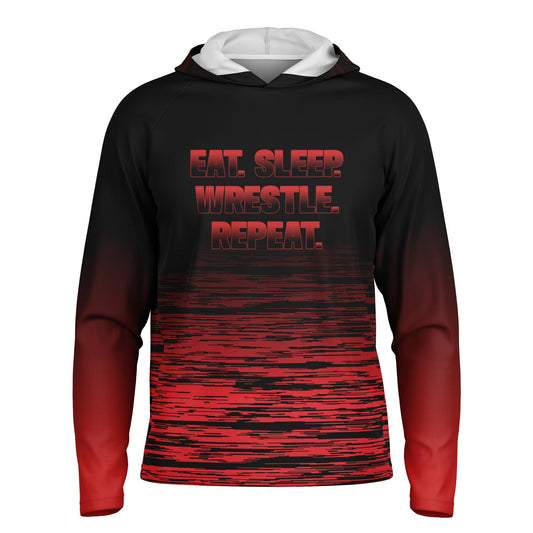 4Wrestlers Eat Sleep Repeat Wrestling Men's Long Sleeve Hooded Performance Shirt - AOP