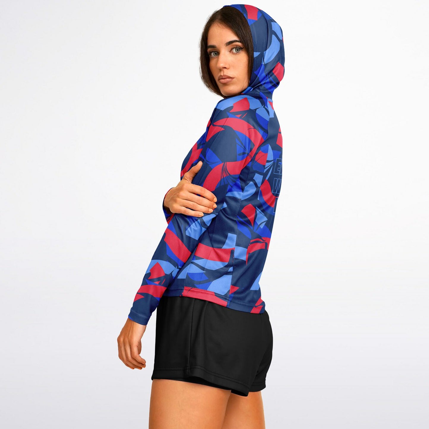 4Wrestlers Patriotic Abstract Women's Wrestling Long Sleeve Hooded Performance Shirt - AOP