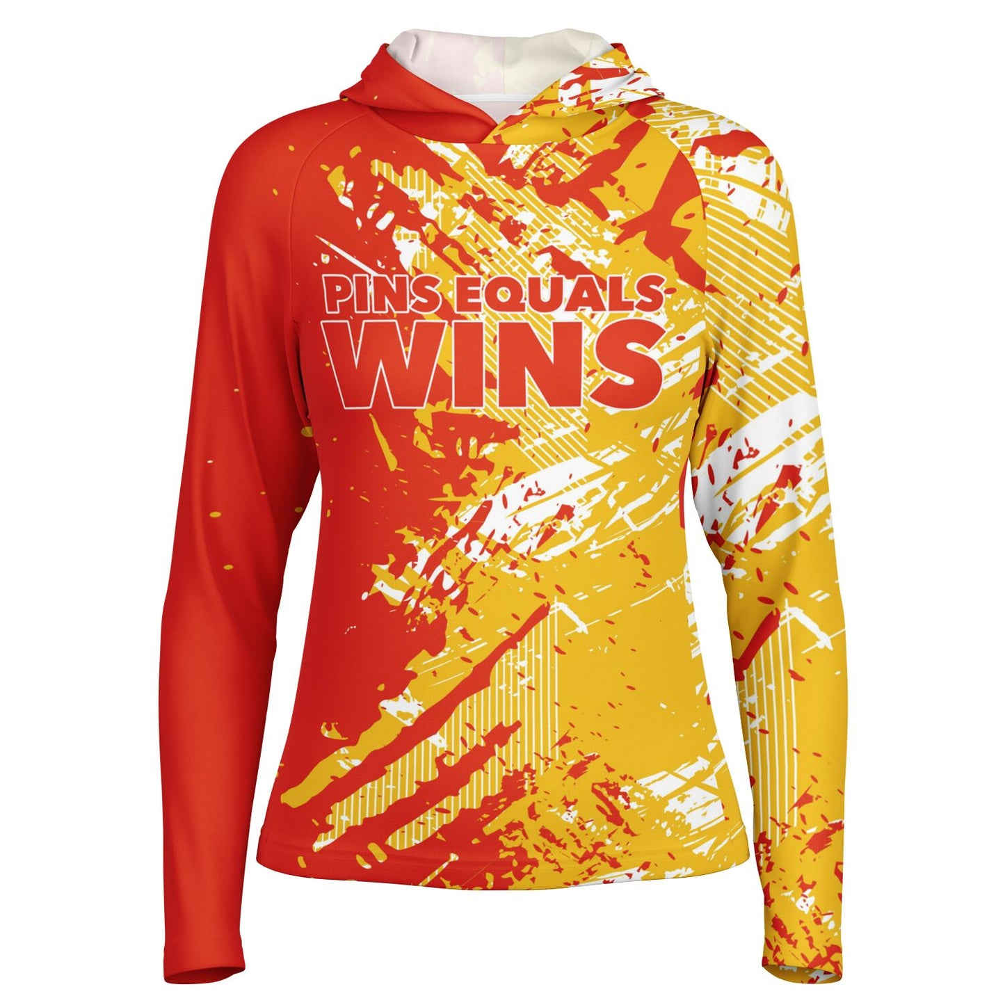 4Wrestlers Pins Equals Wins Patriotic Women's Wrestling Long Sleeve Hooded Performance Shirt - AOP