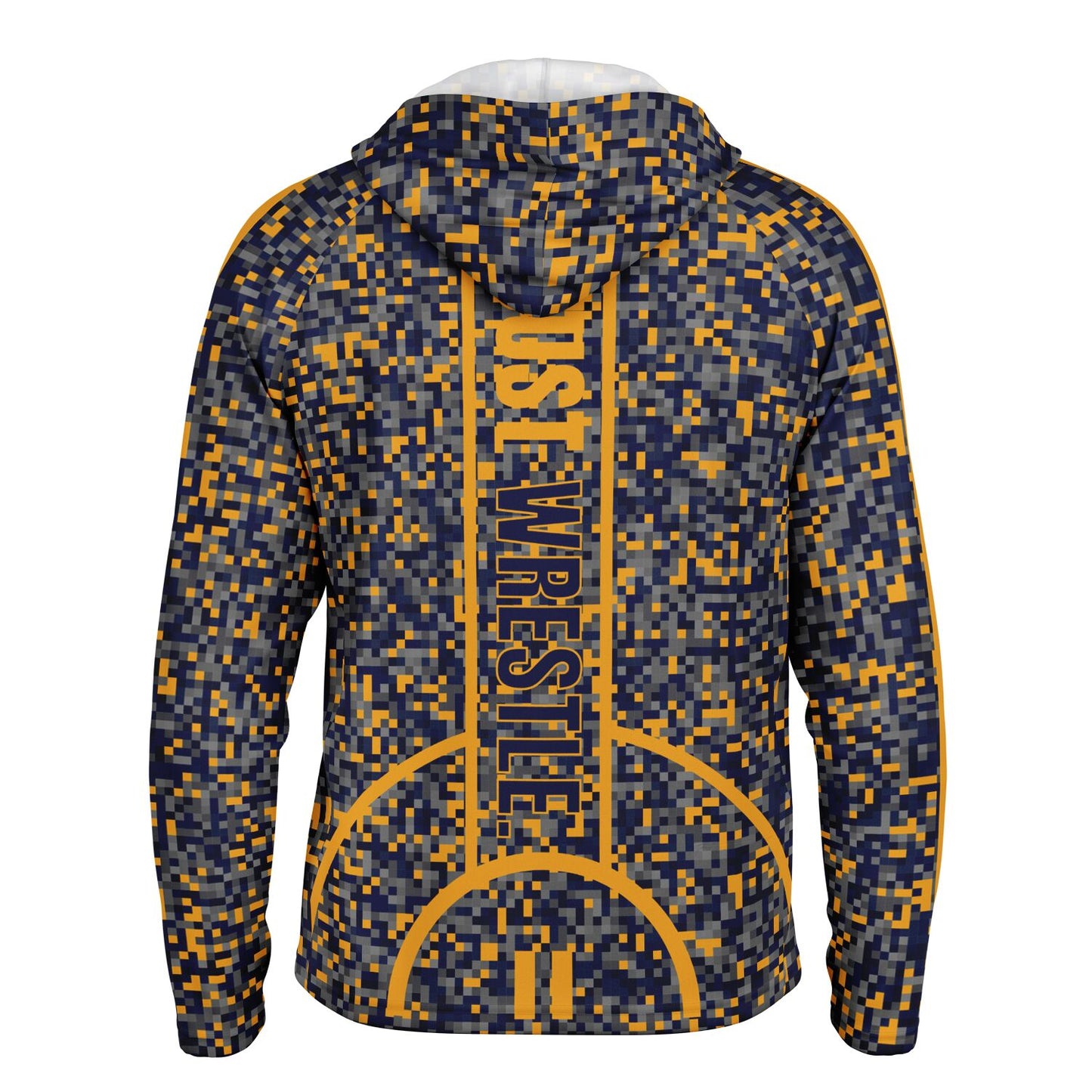 State of Michigan Wrestling Men's Wrestler Long Sleeve Hooded Performance Shirt - AOP Minecraft Camo