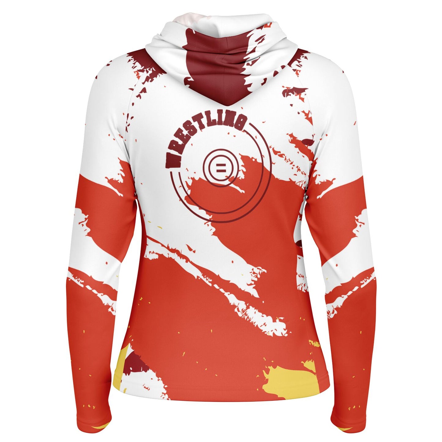 4Wrestlers Leave It All On The Mat Burgundy Women's Wrestling Long Sleeve Hooded Performance Shirt - AOP