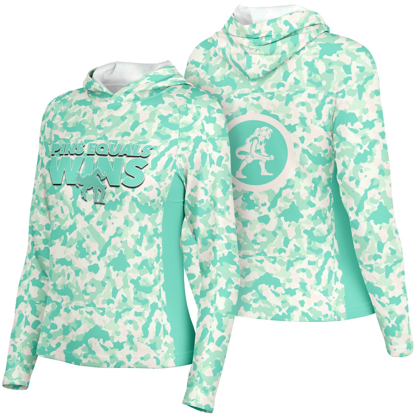 4Wrestlers Sage Green Camo Women's Wrestling Long Sleeve Hooded Performance Shirt - AOP