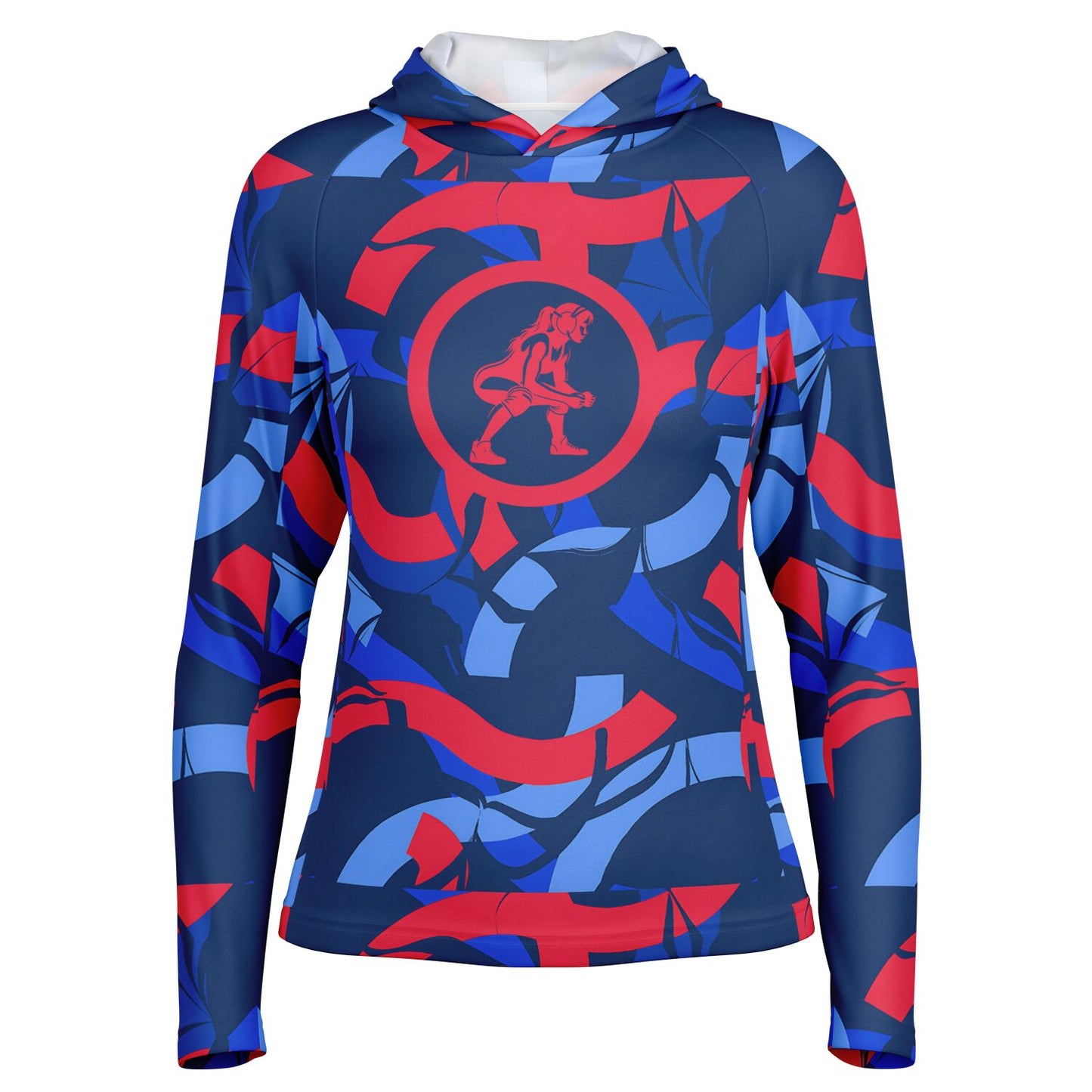 4Wrestlers Patriotic Abstract Women's Wrestling Long Sleeve Hooded Performance Shirt - AOP