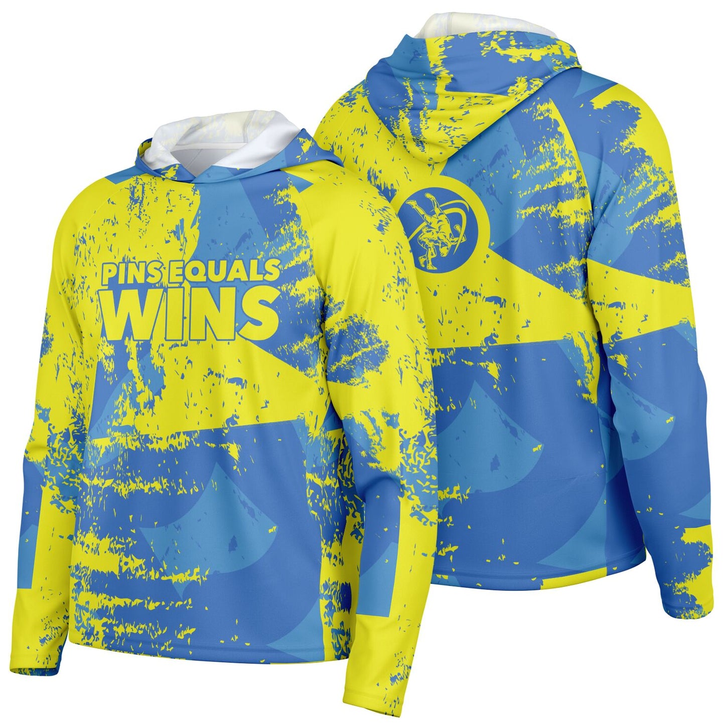 4Wrestlers Pins Equals Wins Men's Wrestling Long Sleeve Hooded Performance Shirt - AOP