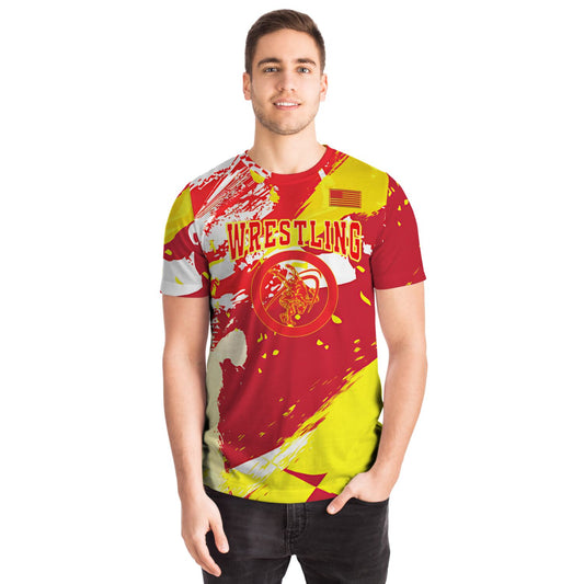 Wrestling Red, White, Neon Green Abstract All Over Print Premium T-shirt