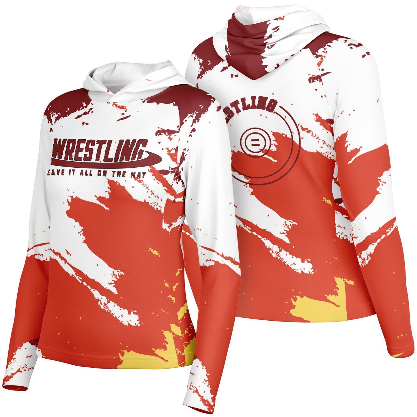 4Wrestlers Leave It All On The Mat Burgundy Women's Wrestling Long Sleeve Hooded Performance Shirt - AOP
