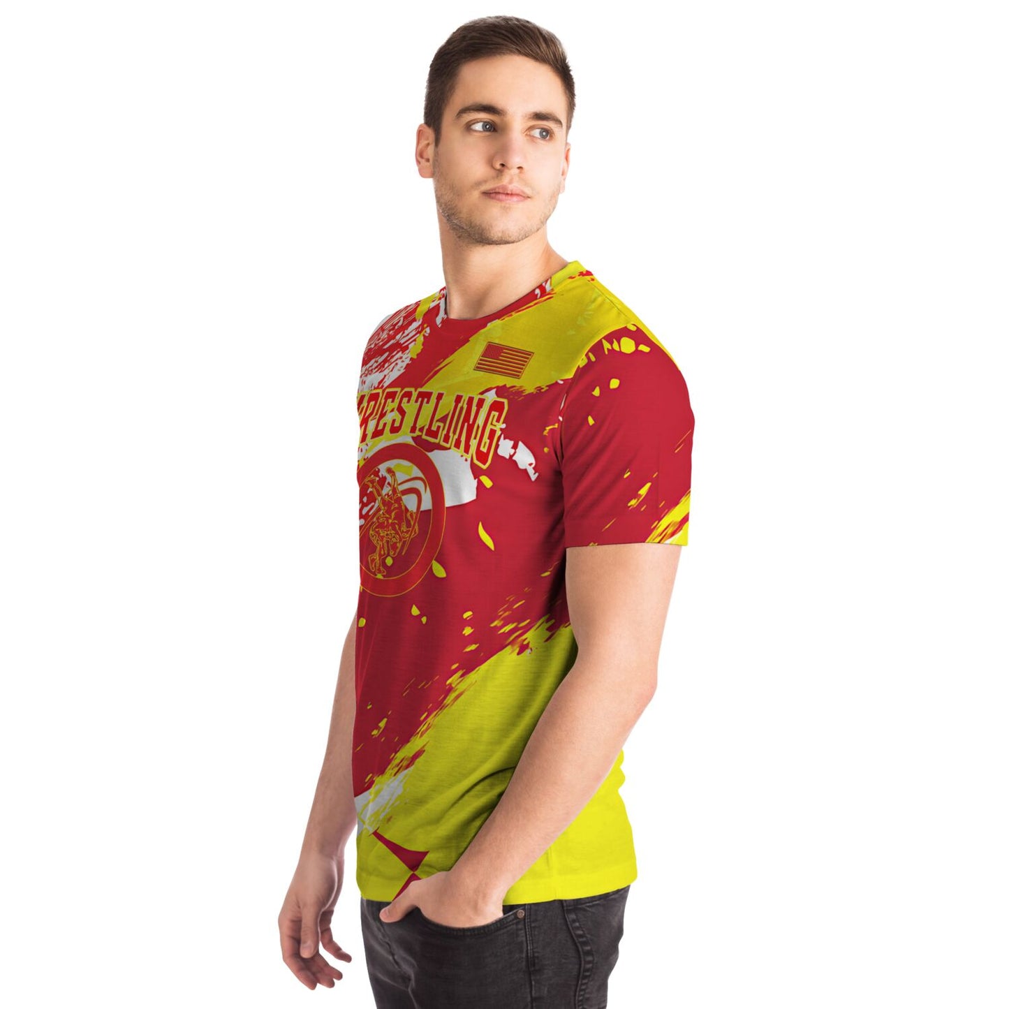 Wrestling Red, White, Neon Green Abstract All Over Print Premium T-shirt