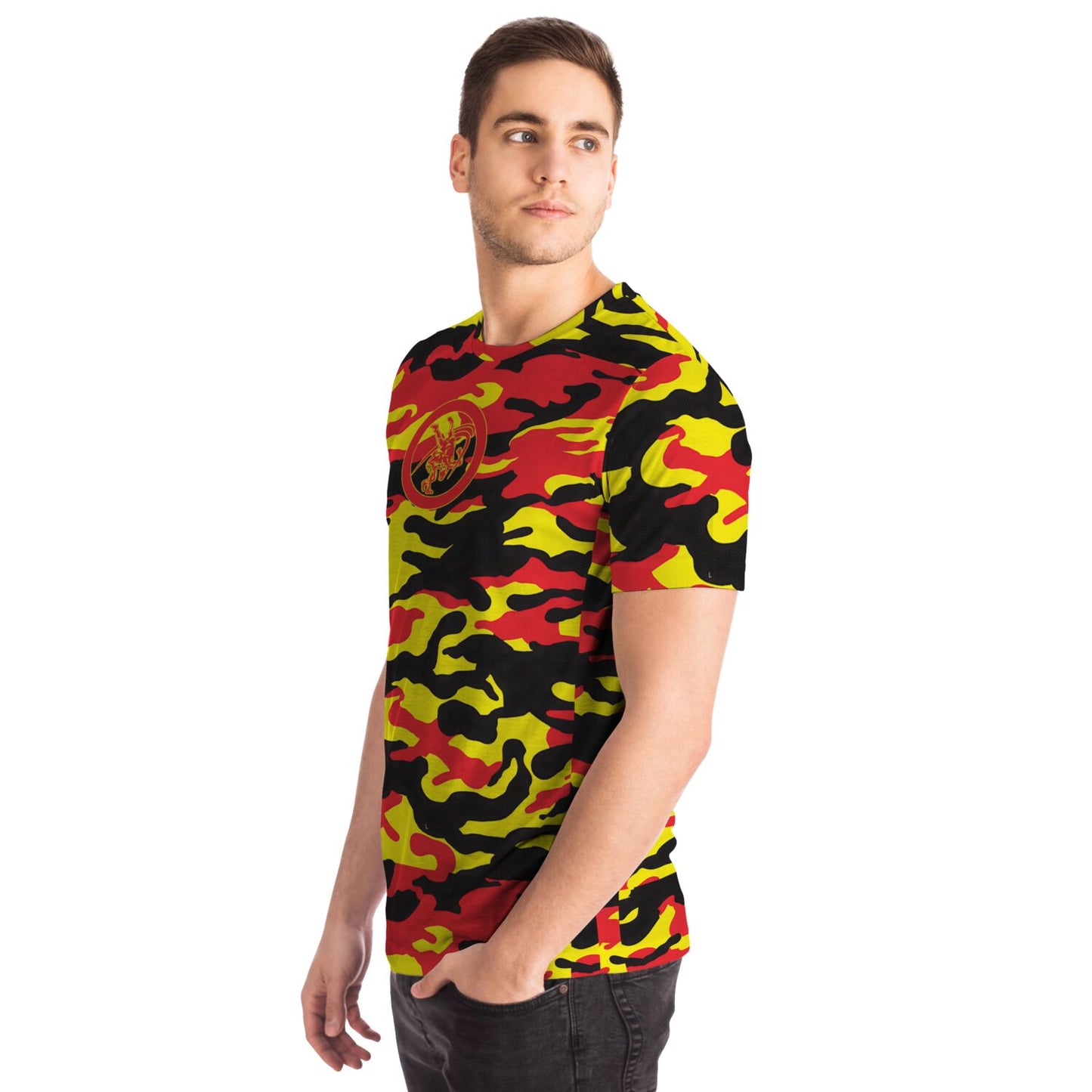 Wrestling Red, Black and Yellow Camo All Over Print Premium T-shirt