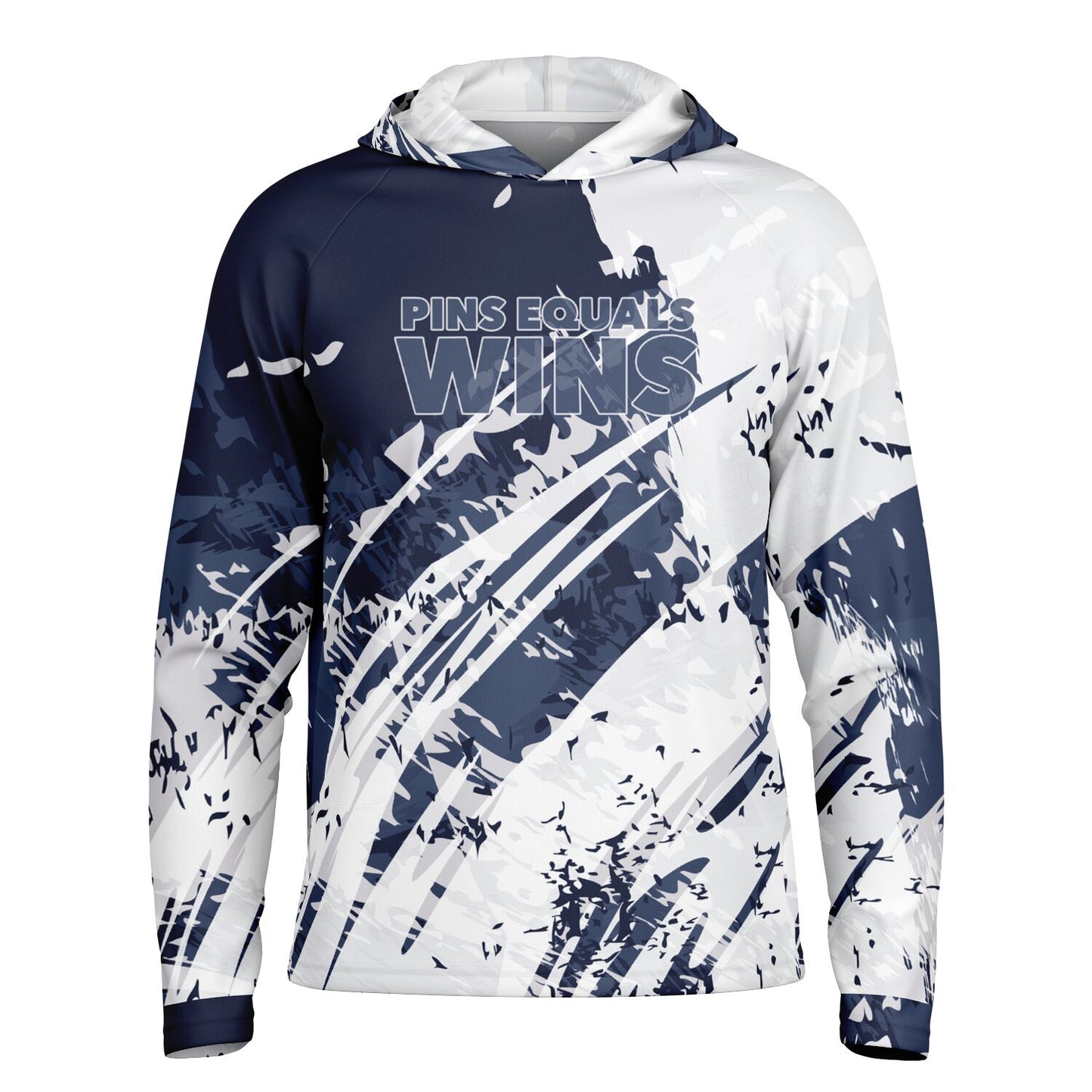 4Wrestlers Navy Blue Pins Equals Wins Men's Wrestling Long Sleeve Hooded Performance Shirt - AOP