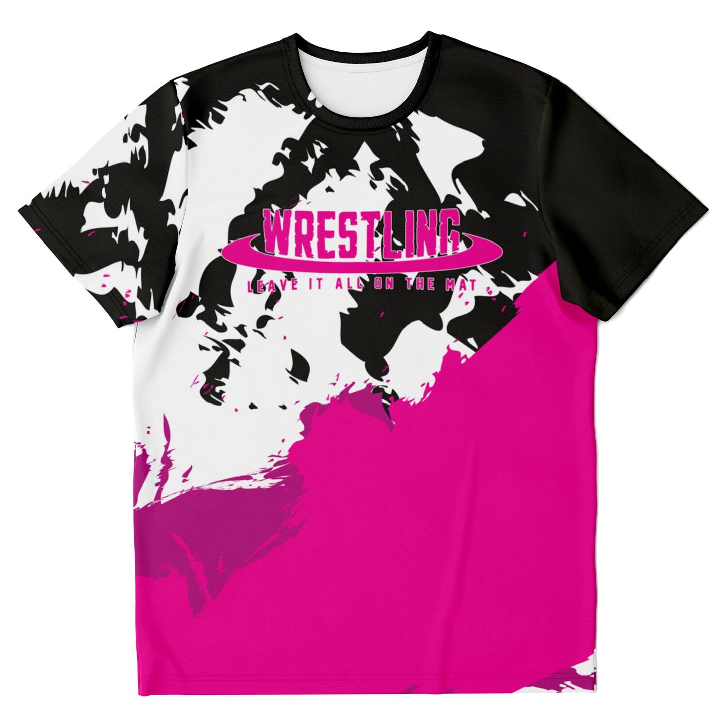 4Wrestlers Black, White, Pink Leave It On The Mat Sublimated Women's Wrestling T-shirt