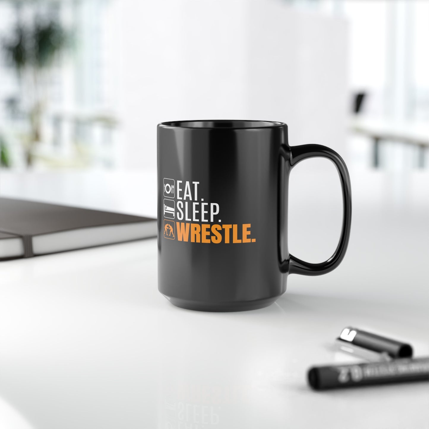 Eat Sleep Wrestle Wrestling Black Mug (11oz, 15oz) Gift for Wrestling Coach Wrestler Dad