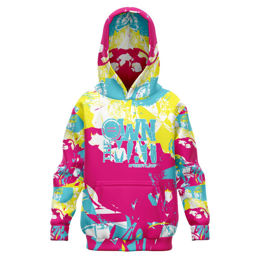 4Wrestlers Neon Pink & Yellow Own the Mat Youth Girls Wrestling Athletic Kids Hoodie - AOP