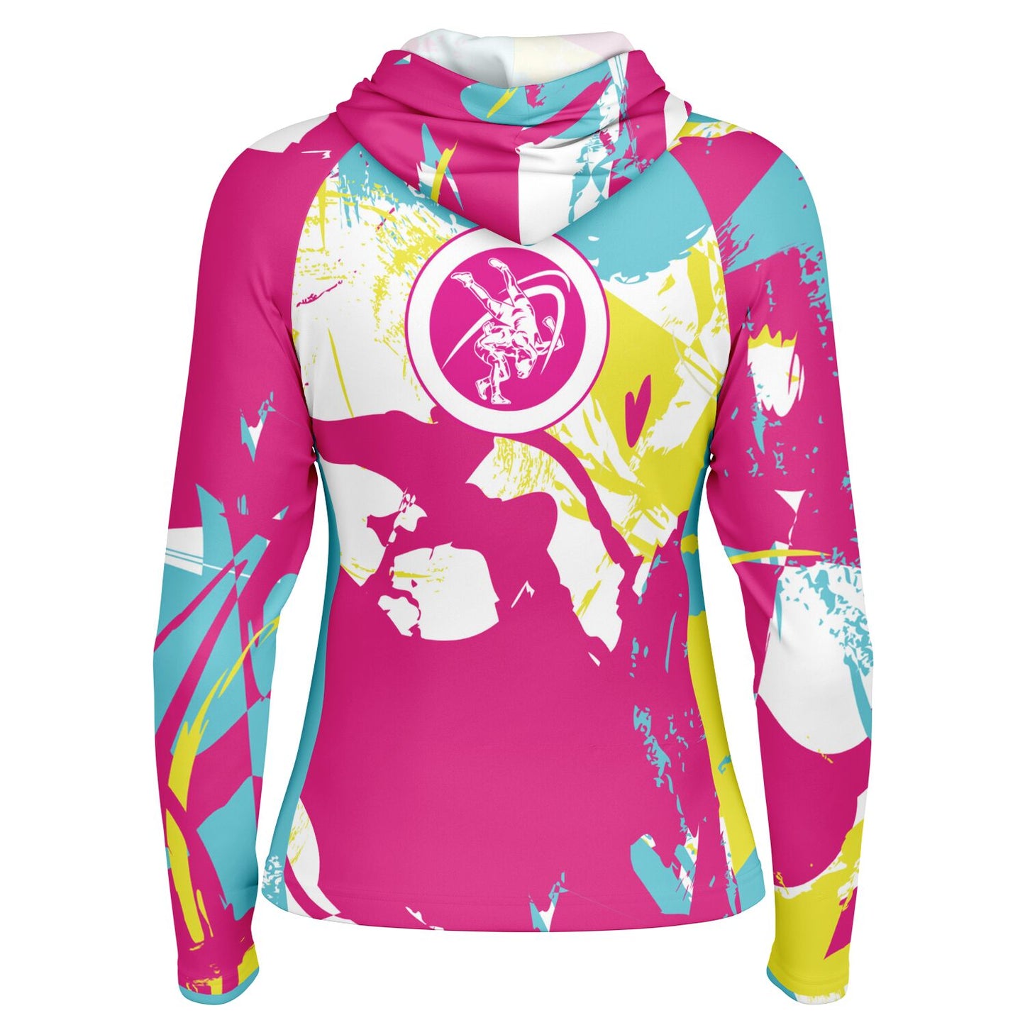 4Wrestlers Own the Mat Pink Splash Women's Wrestling Long Sleeve Hooded Performance Shirt - AOP