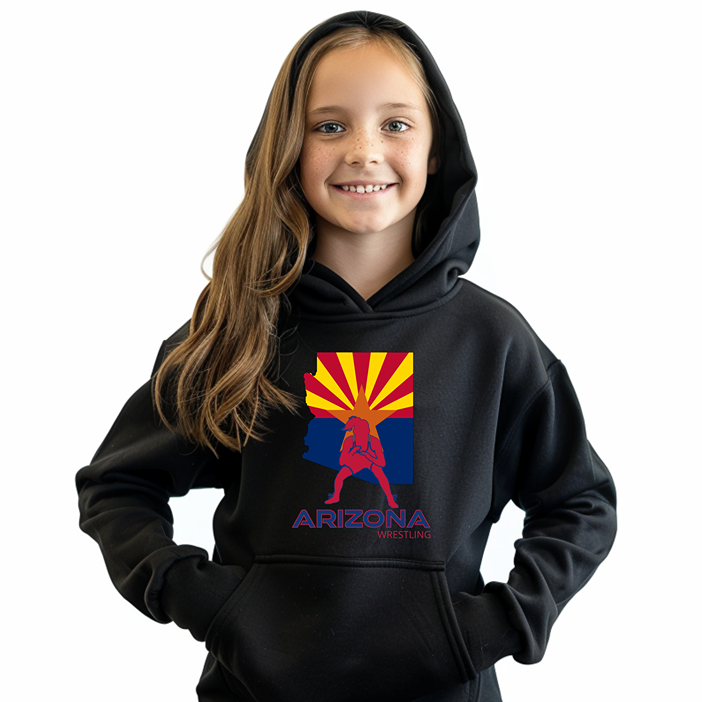 Arizona Girls Wrestling Daughter Wrestler Team Az State Flag Youth Hoodie Heavy Blend Hooded Sweatshirt