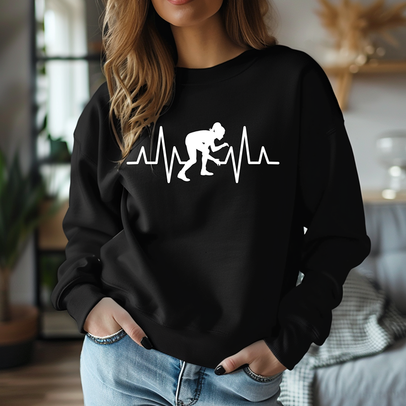 Girls Wrestling EKG Heartbeat Female Wrestler Warm Cozy Comfortable Unisex Crewneck Sweatshirt