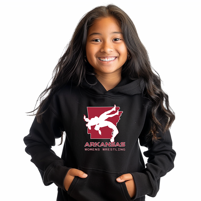 Arkansas Tween Wrestling High School Girls Wrestler Team AR Youth Hoodie Heavy Blend Hooded Sweatshirt